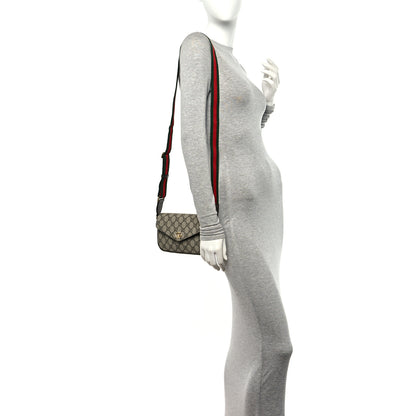 Gucci GG Supreme Monogram Textured Dollar Calfskin Web Mini Ophidia Envelope Shoulder Bag Beige Ebony 3 of 10