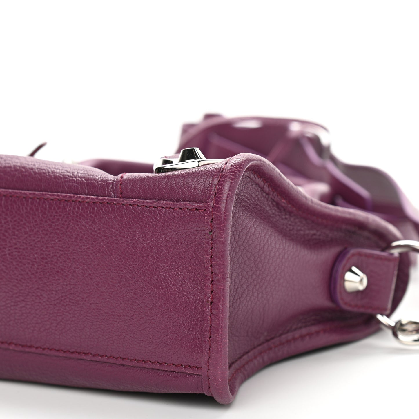 Chevre Silver Metallic Edge Hardware Mini City Violet Prune