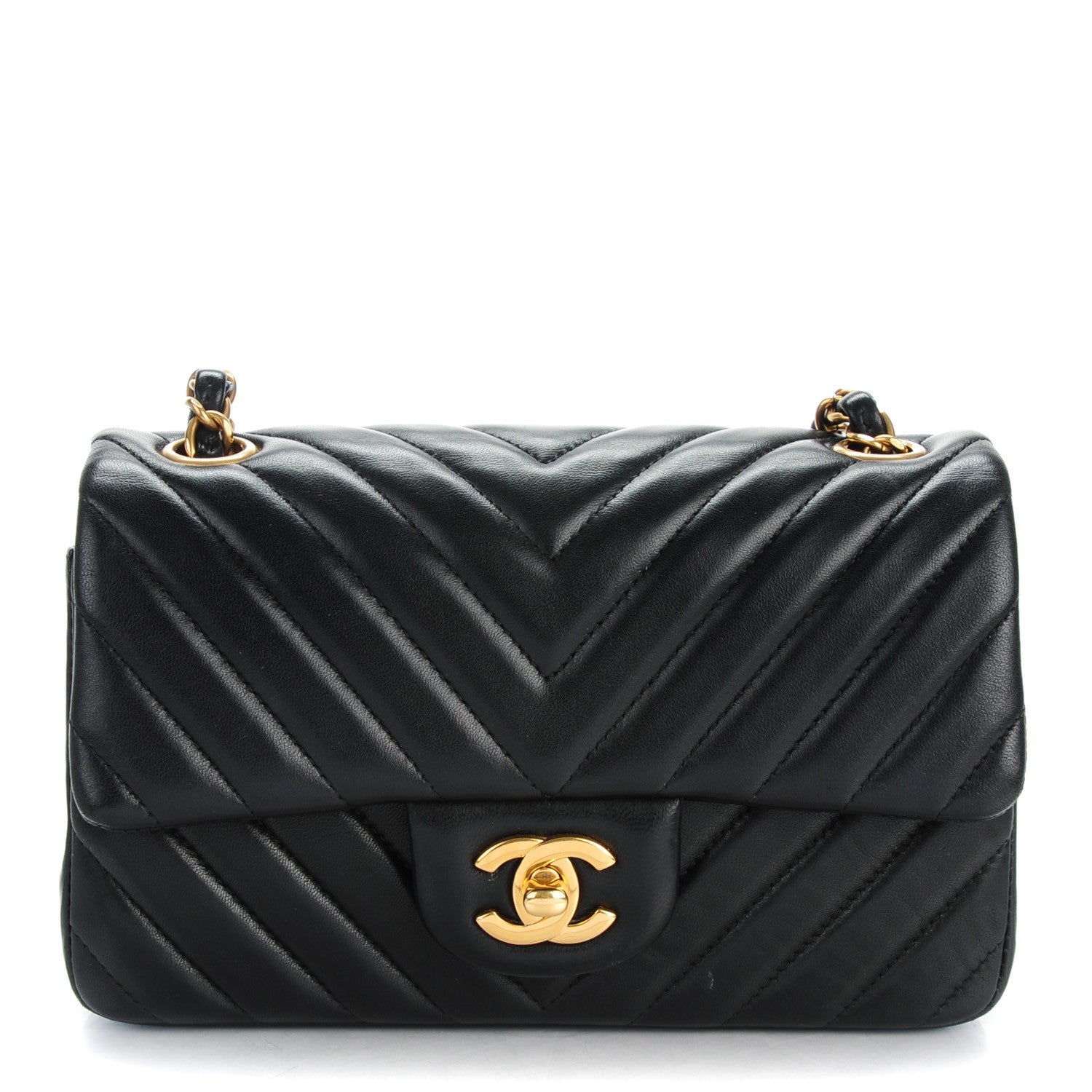 Chanel Lambskin Chevron Quilted Mini Rectangular Flap Black 1 of 8
