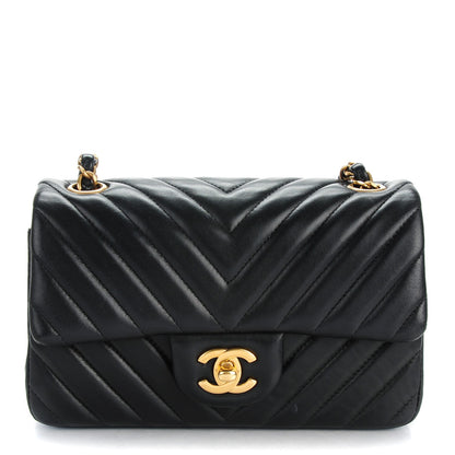 Chanel Lambskin Chevron Quilted Mini Rectangular Flap Black 1 of 8
