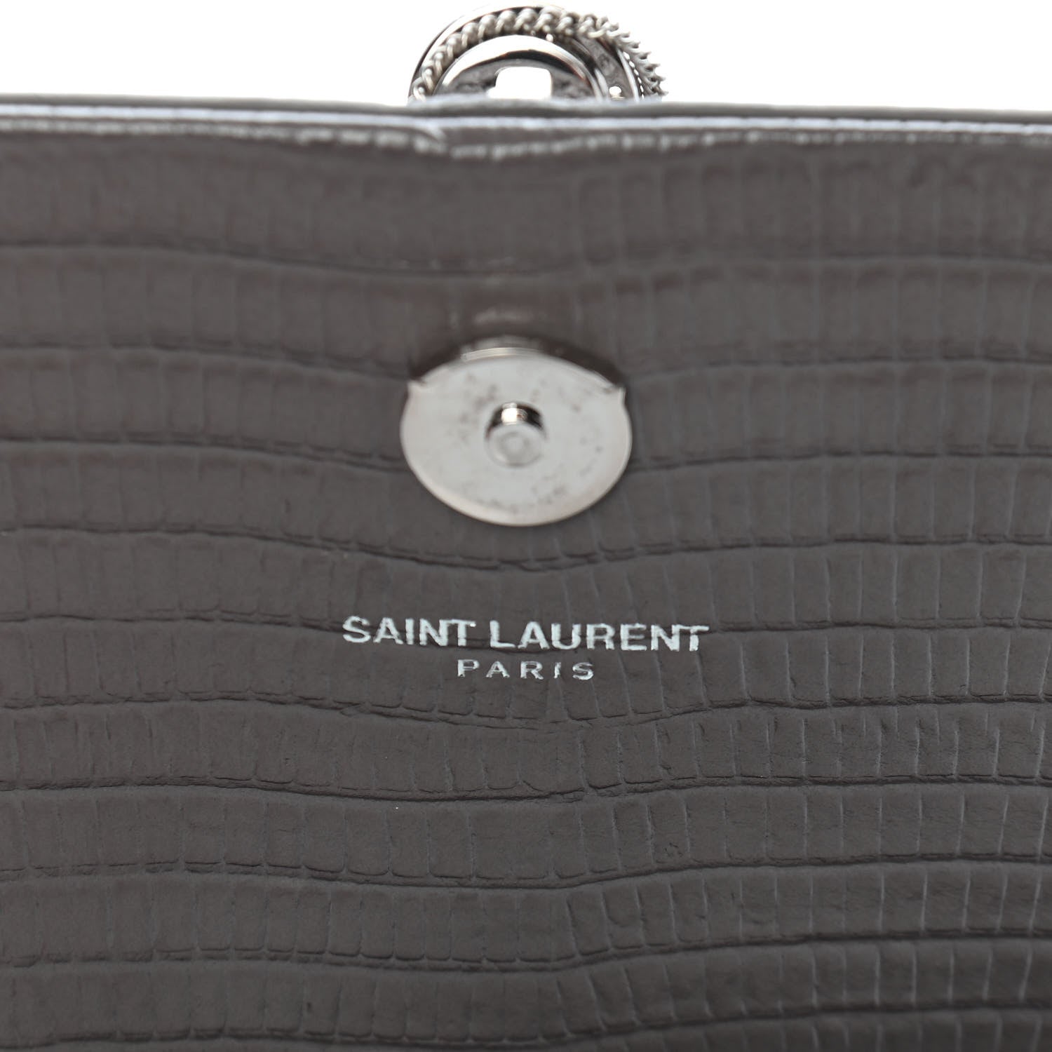 Saint Laurent Calfskin Crocodile Embossed Small Classic Monogram Kate Tassel Satchel Fog 5 of 8
