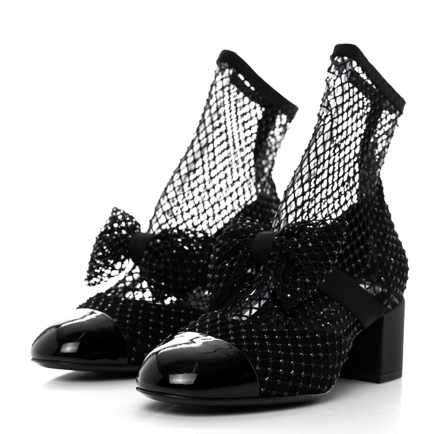 Chanel Resille Strass Kid Suede Patent Mary Jane Short Boots 36 Black 3 of 7