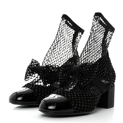 Chanel Resille Strass Kid Suede Patent Mary Jane Short Boots 36 Black 3 of 7
