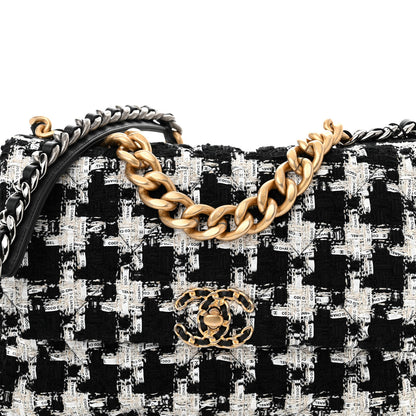 Chanel Tweed Quilted Large Chanel 19 Flap Black Ecru White 8 of 11