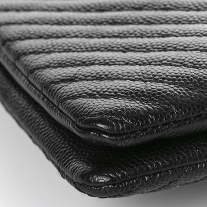 Chanel Caviar Chevron Quilted Small Zipped Pouch Black 9 of 14