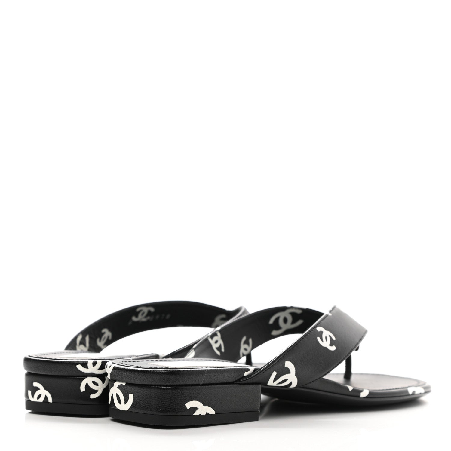 Chanel Lambskin Printed CC Thong Sandals 38.5 Black White 4 of 7