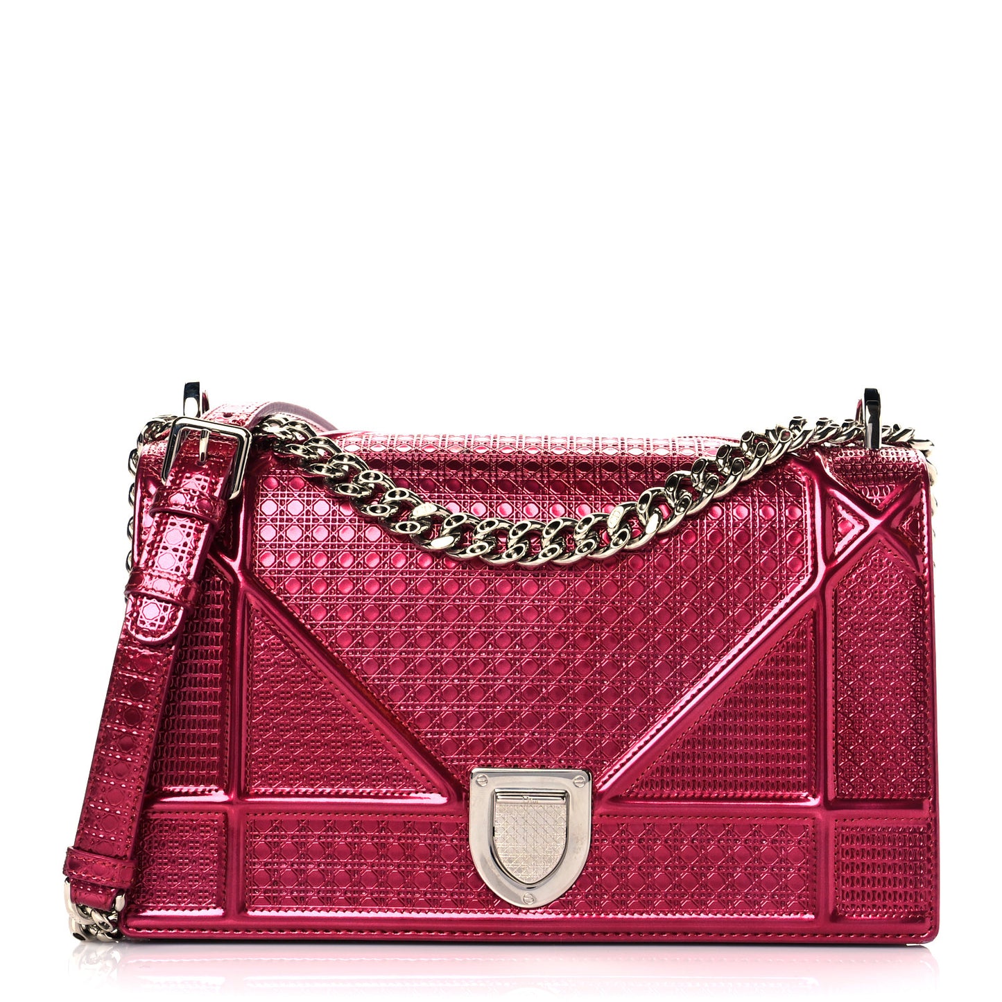 Metallic Patent Micro-Cannage Medium Diorama Flap Bag Red