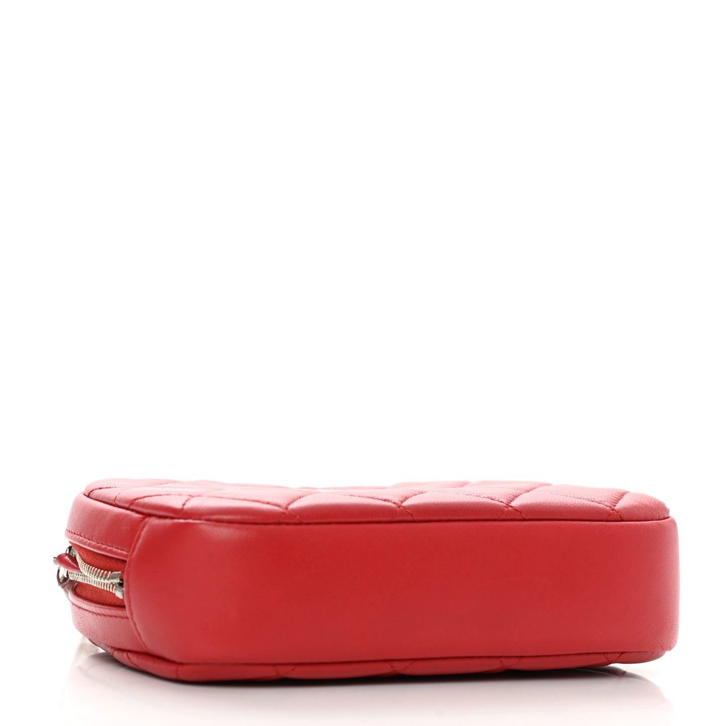 Lambskin Quilted Small Curvy Pouch Cosmetic Case Red
