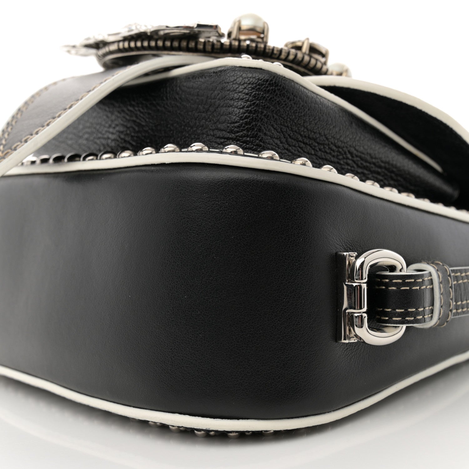 Miu Miu Goatskin Madras Soft Calf Crystal Embellished Lady Black 10 of 14