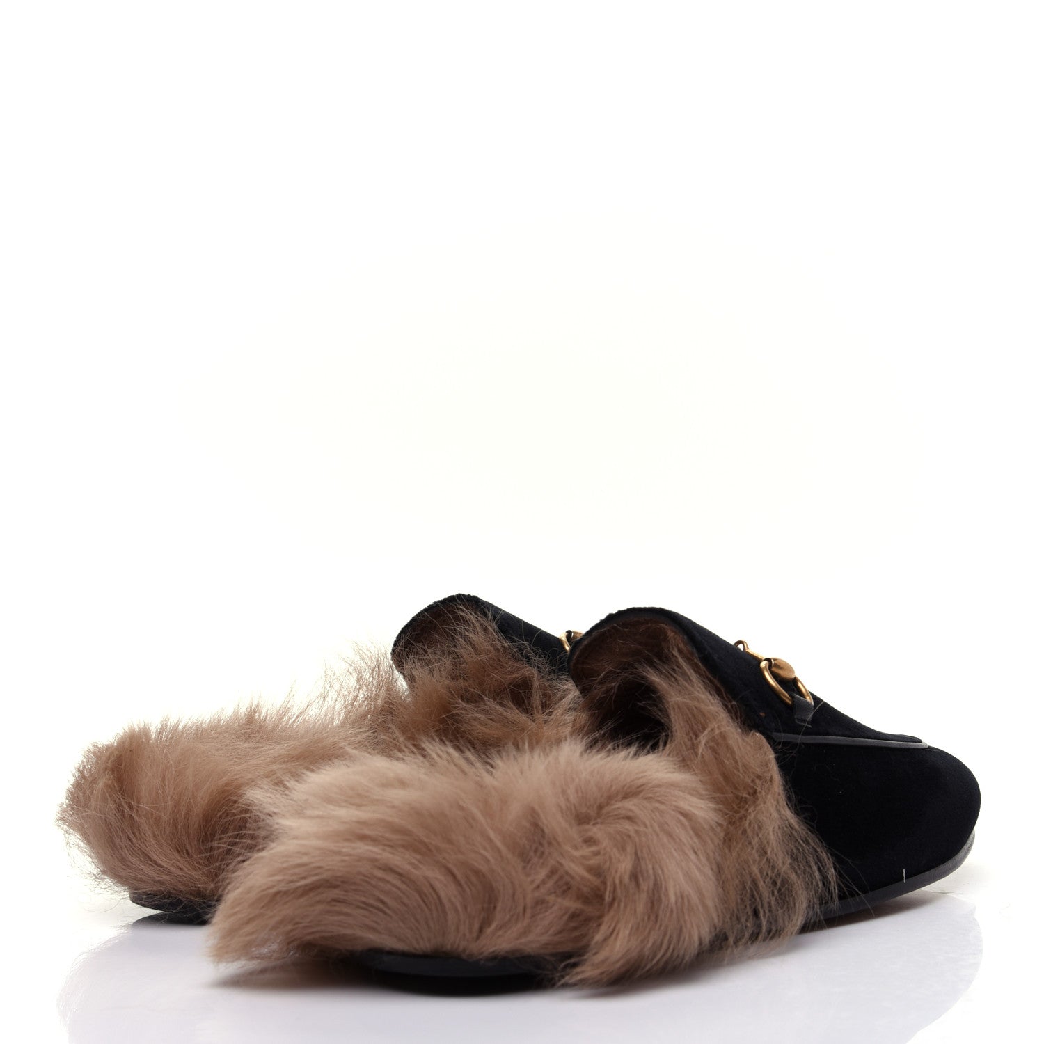 Gucci Velvet Fur Womens Princetown Slippers 35.5 Black 3 of 10