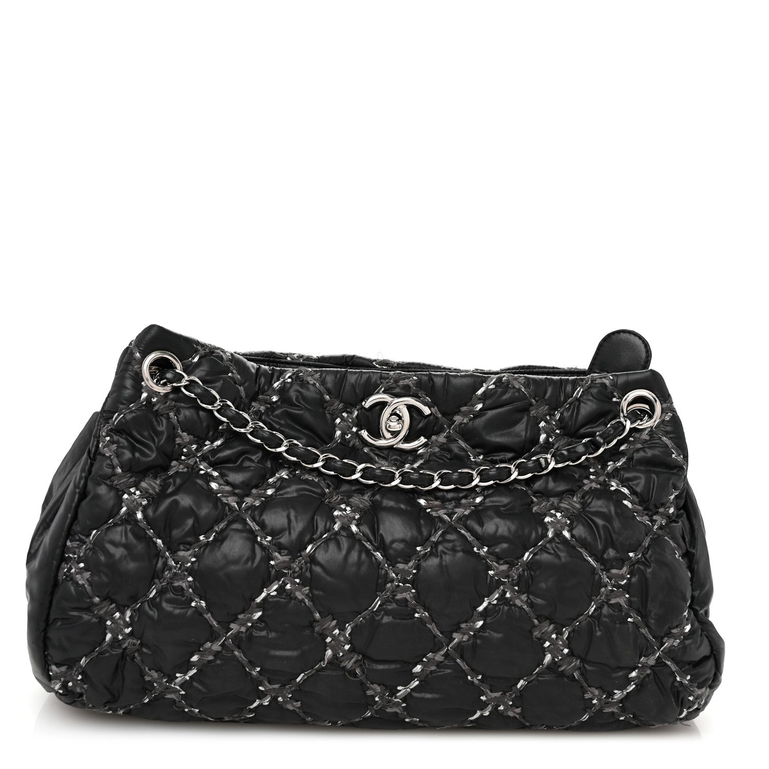 Chanel Nylon Quilted Tweed Stitch Bubble Tote Black 1 of 13