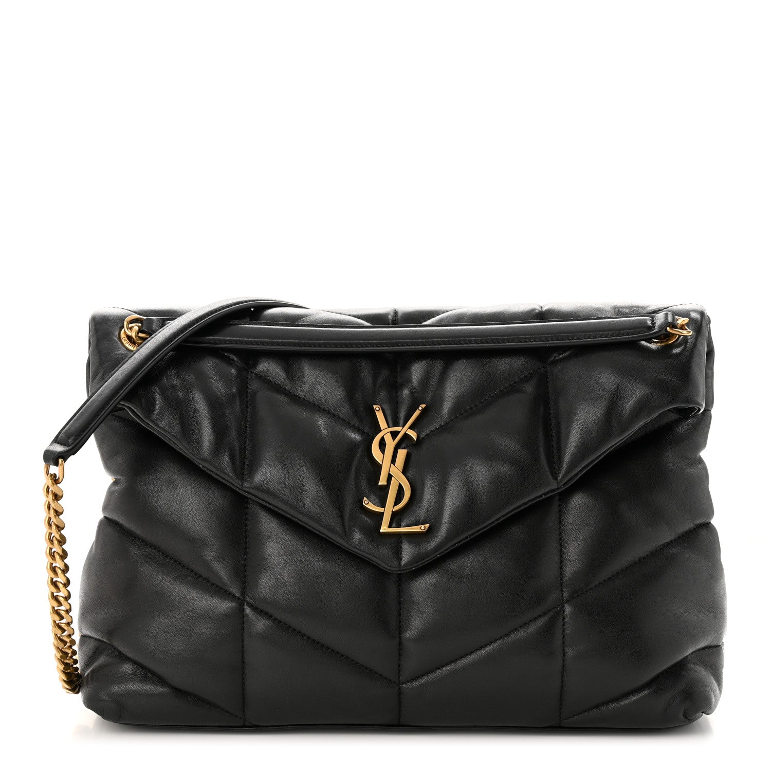 Saint Laurent Lambskin Quilted Medium Loulou Puffer Monogram Chain Satchel Black 1 of 11