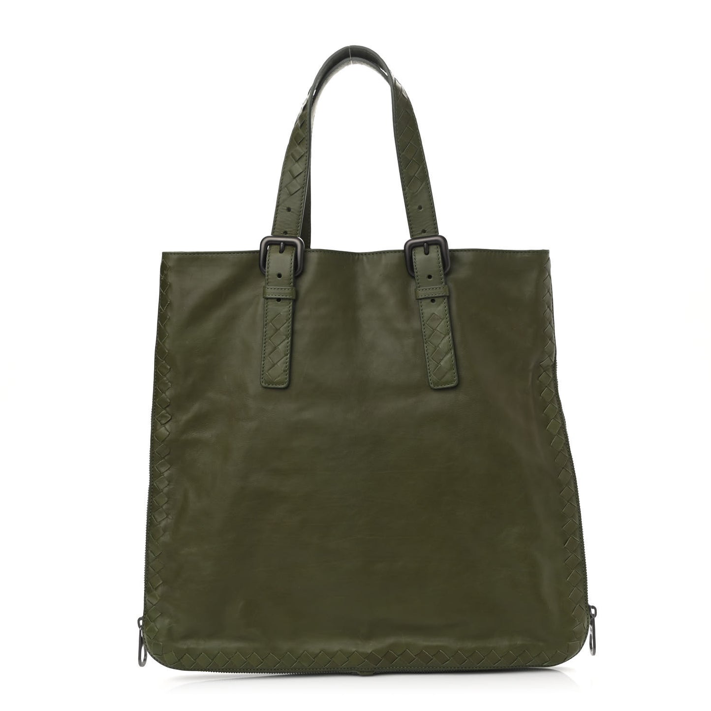 Light Calfskin Intrecciato Side Zip Medium Tote Green