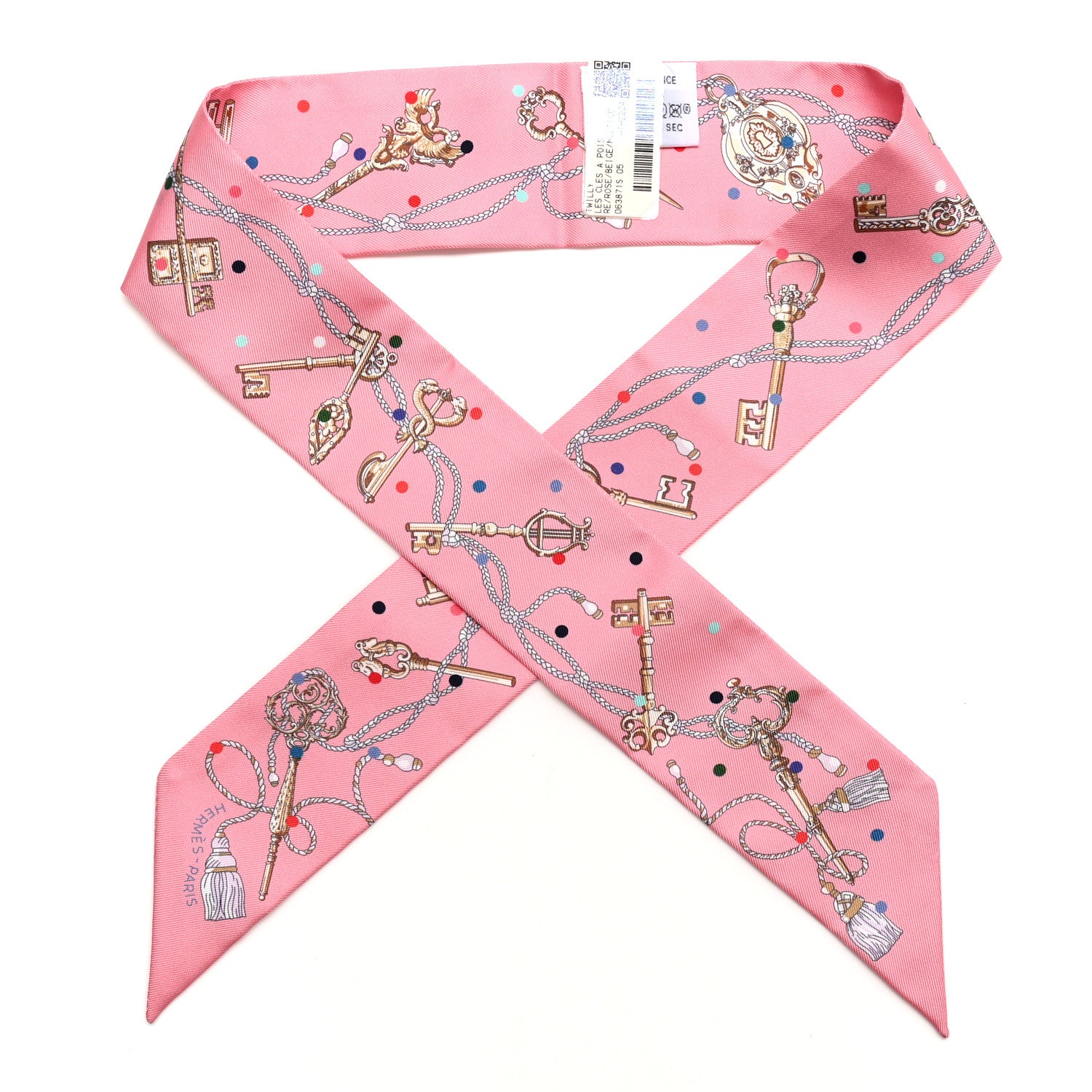 Hermes Silk Les Cles A Pois Twilly Rose Beige Multicolor 1 of 4