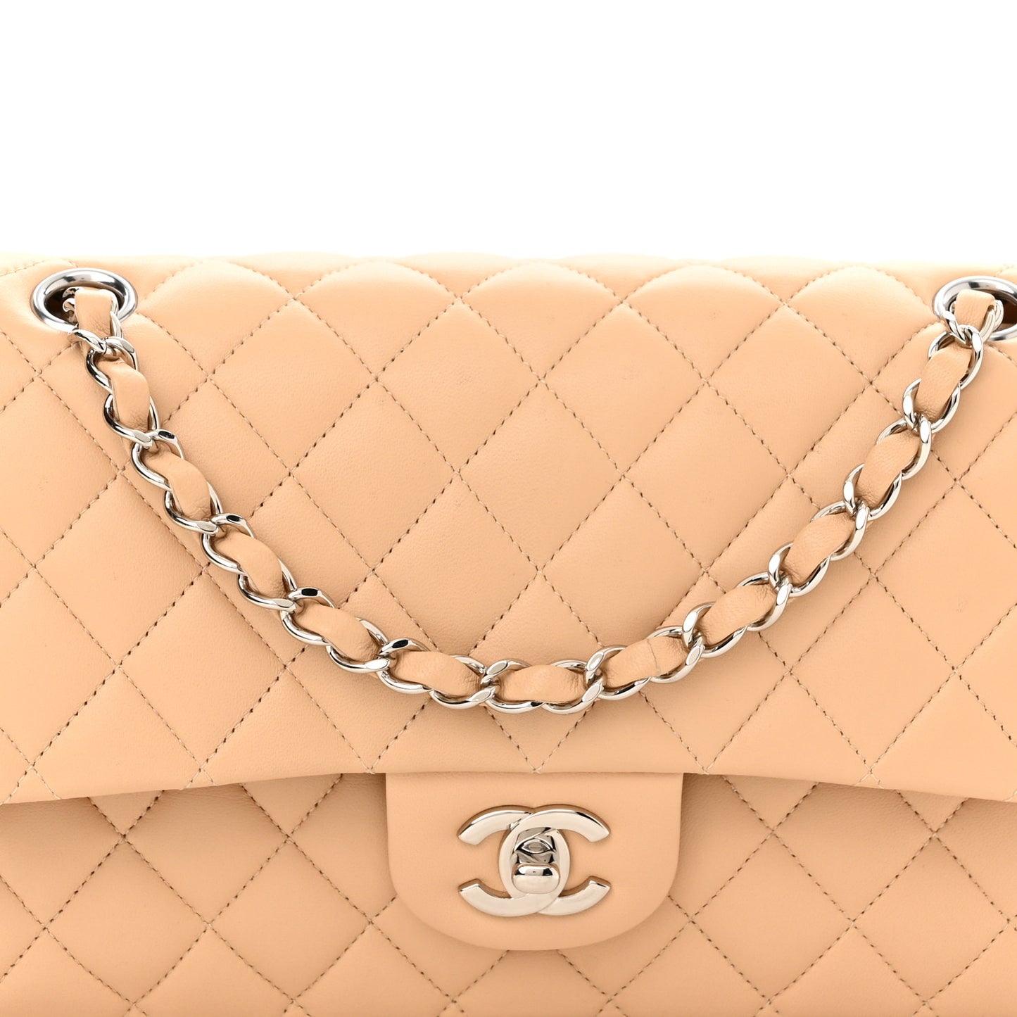 Lambskin Quilted Medium Double Flap Beige