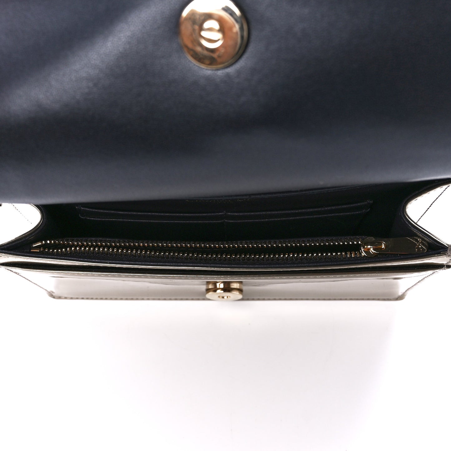 Metallic Patent Micro-Cannage Diorama Wallet on Chain Pouch Gold