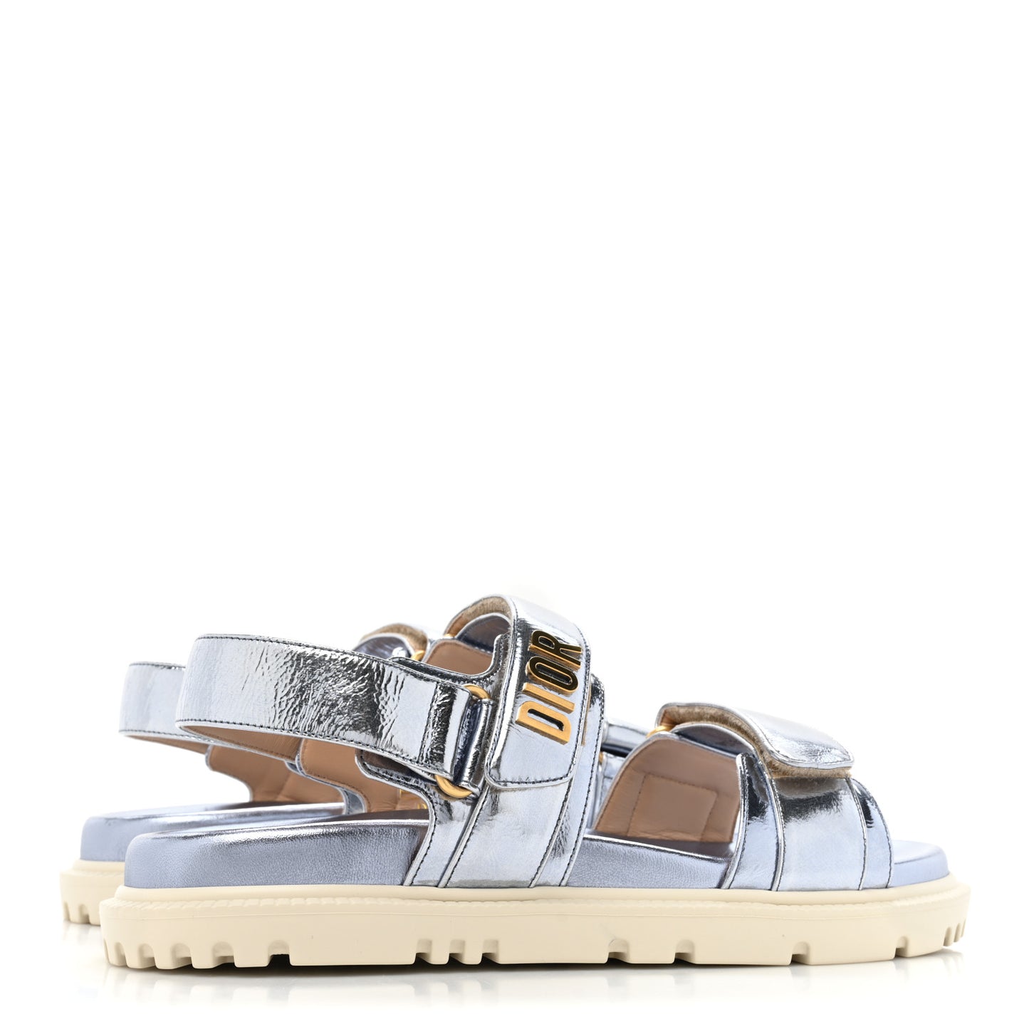 Laminated Crinkled Calfskin Dioract Sandals 39 Indigo Metal