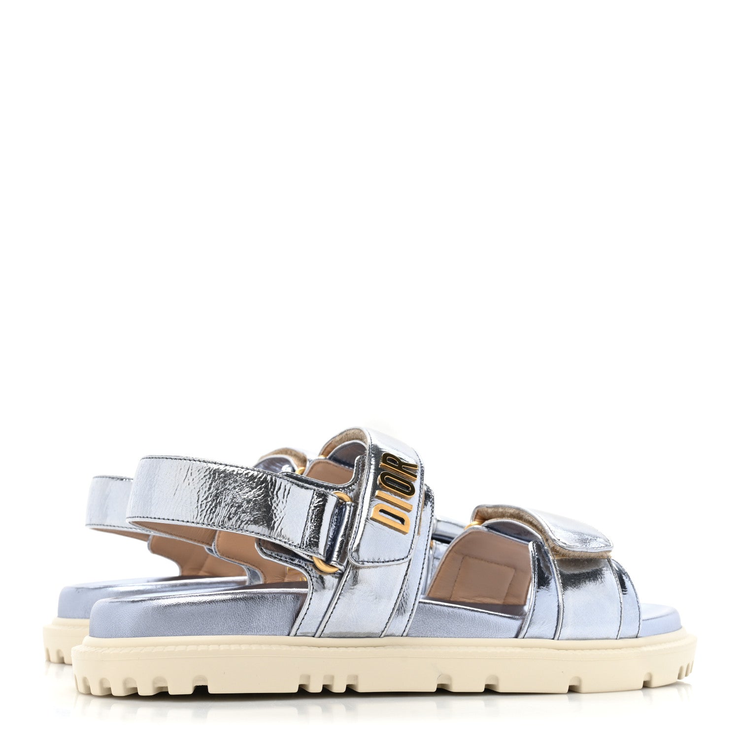 Christian Dior Laminated Crinkled Calfskin Dioract Sandals 39 Indigo Metal 4 of 8