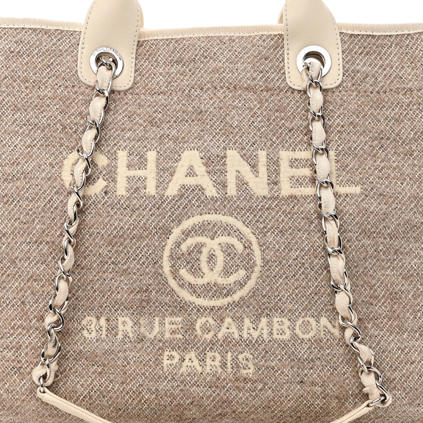 Mixed Fibers Calfskin Medium Deauville Tote Beige