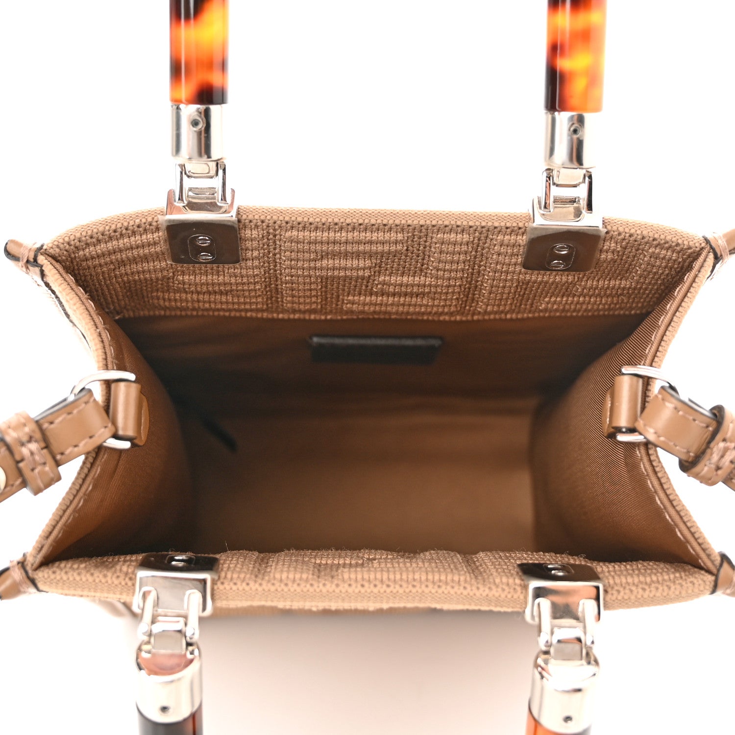 Fendi Technical Fabric Vitello Ceylon Plexiglass FF Mini Fendi Sunshine Shopper Tote Sand 5 of 10