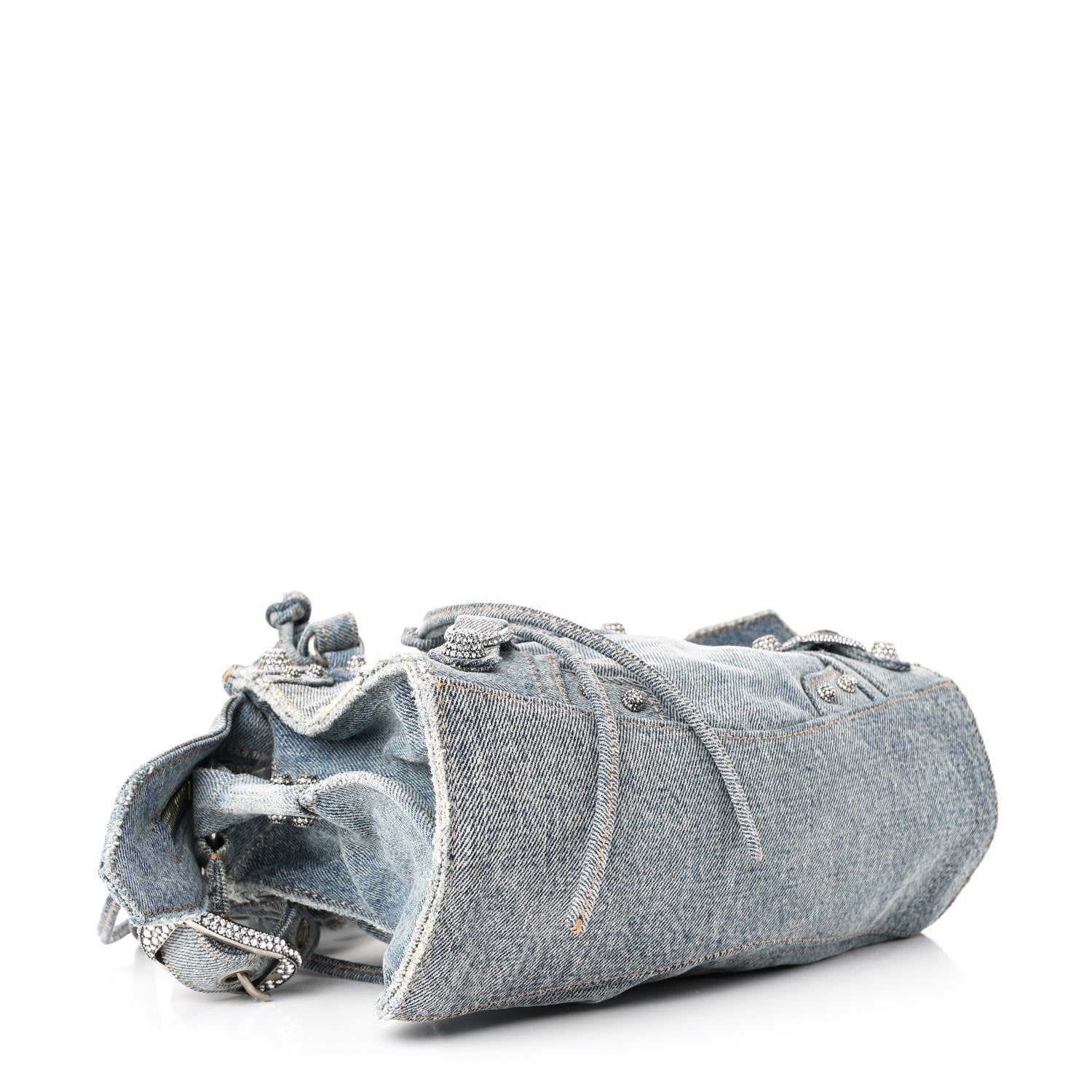 Balenciaga Washed Frayed Denim Crystal Neo Cagole Handbag XS Blue 5 of 11