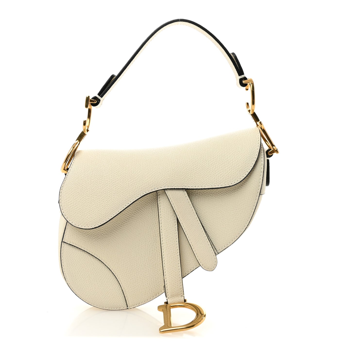 Grained Calfskin Mini Saddle Bag White