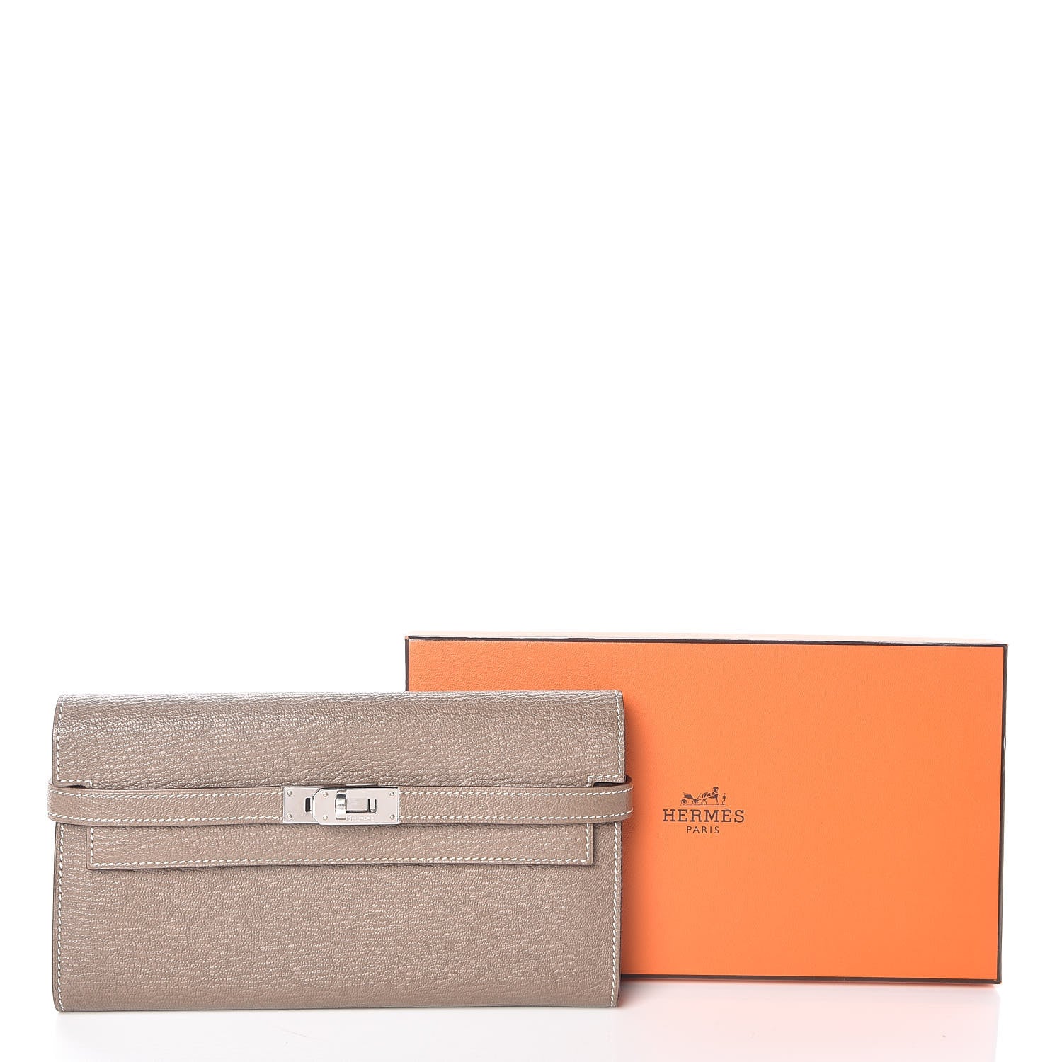Hermes Chevre Mysore Kelly Longue Wallet Etoupe 10 of 10