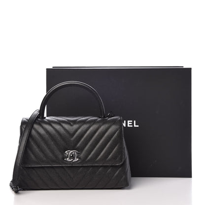 Chanel Caviar Chevron Quilted Small Coco Handle Flap So Black 9 of 9