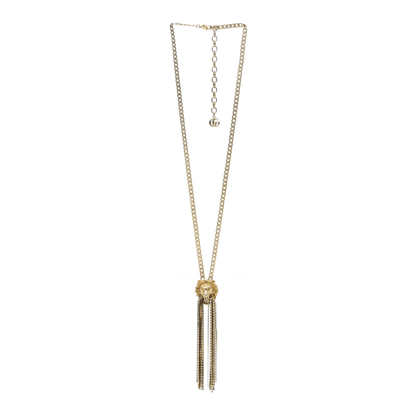 Metal Crystal Fringe Lion Head Necklace Gold