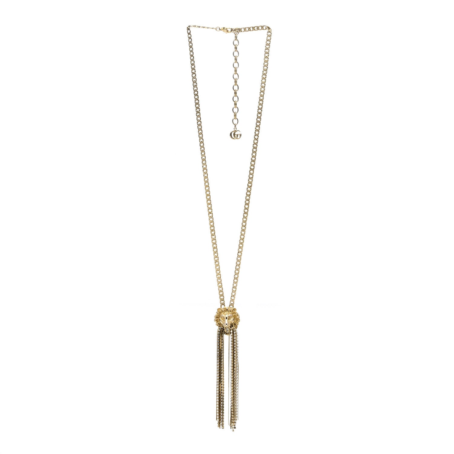 Gucci Metal Crystal Fringe Lion Head Necklace Gold 3 of 5