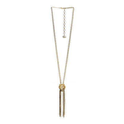 Gucci Metal Crystal Fringe Lion Head Necklace Gold 3 of 5