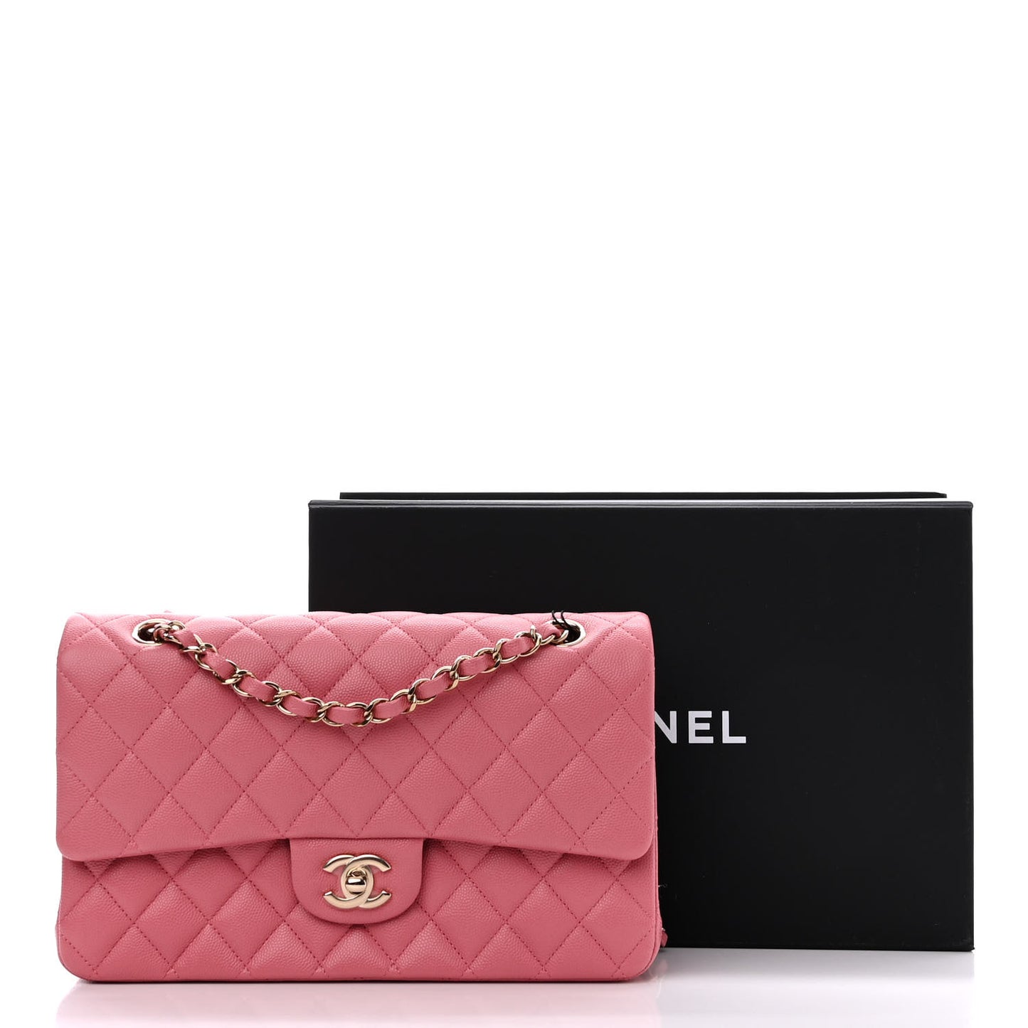 Caviar Quilted Medium Double Flap Pink