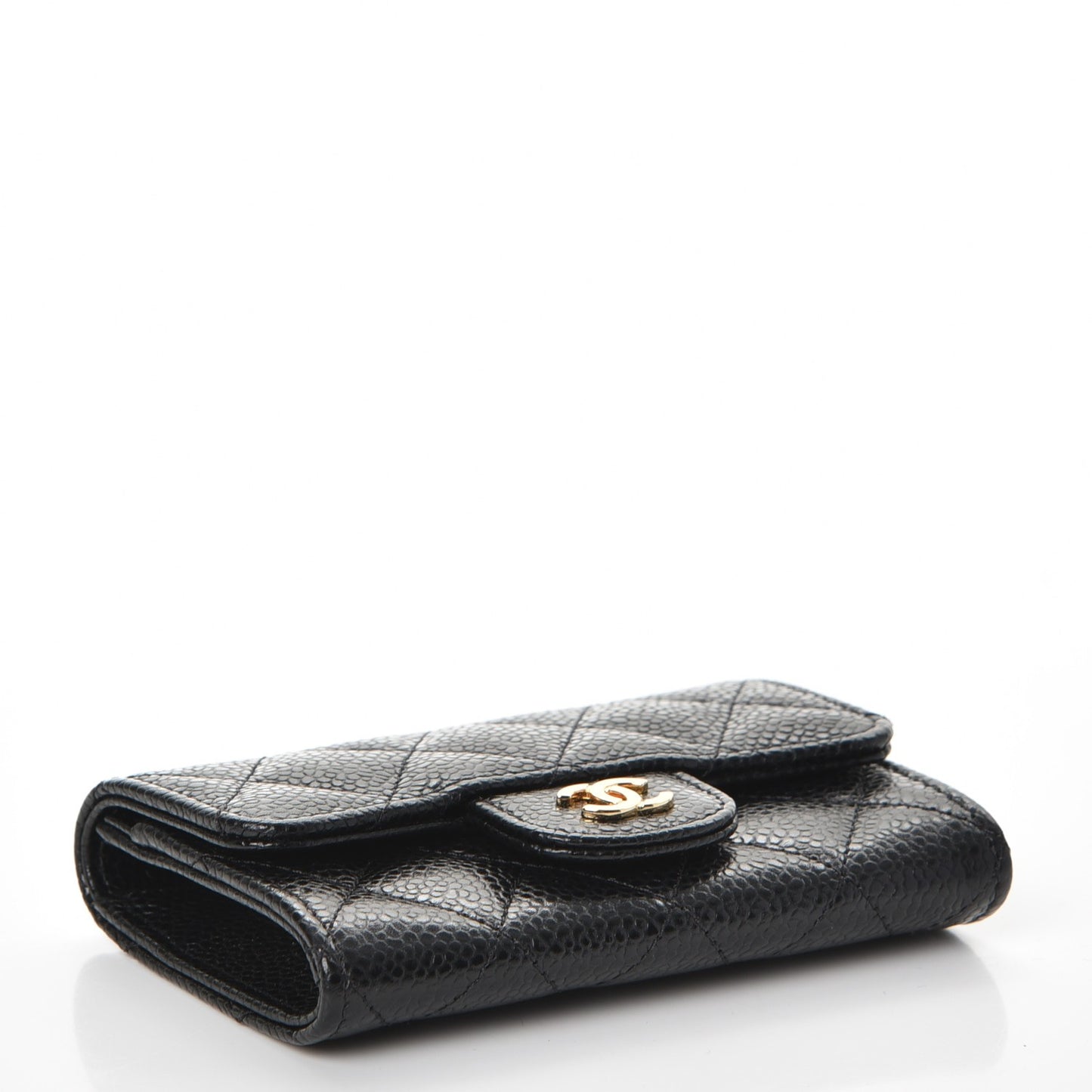 Caviar Quilted Flap Card Holder Black