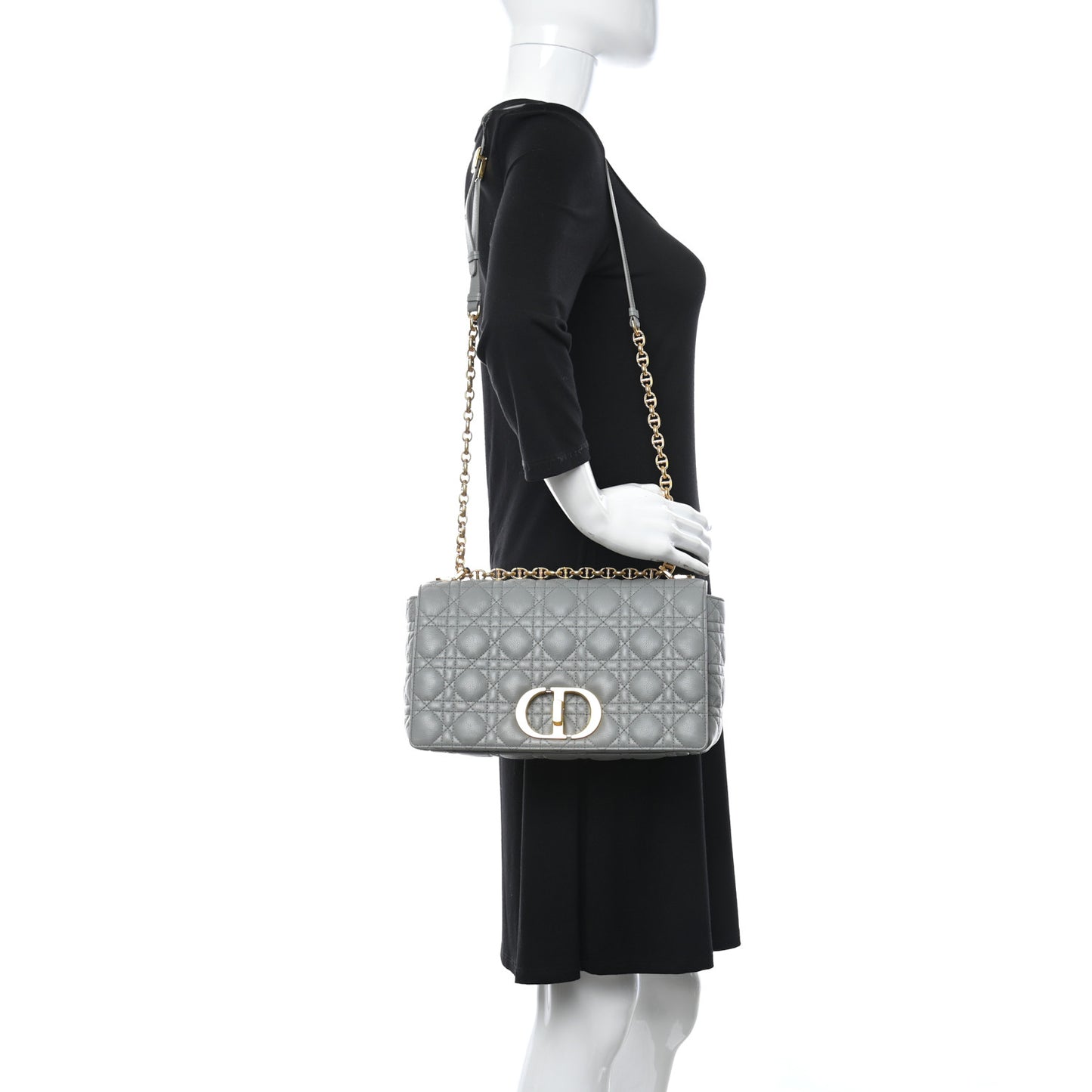 Lambskin Cannage Large Caro Bag Grey Stone