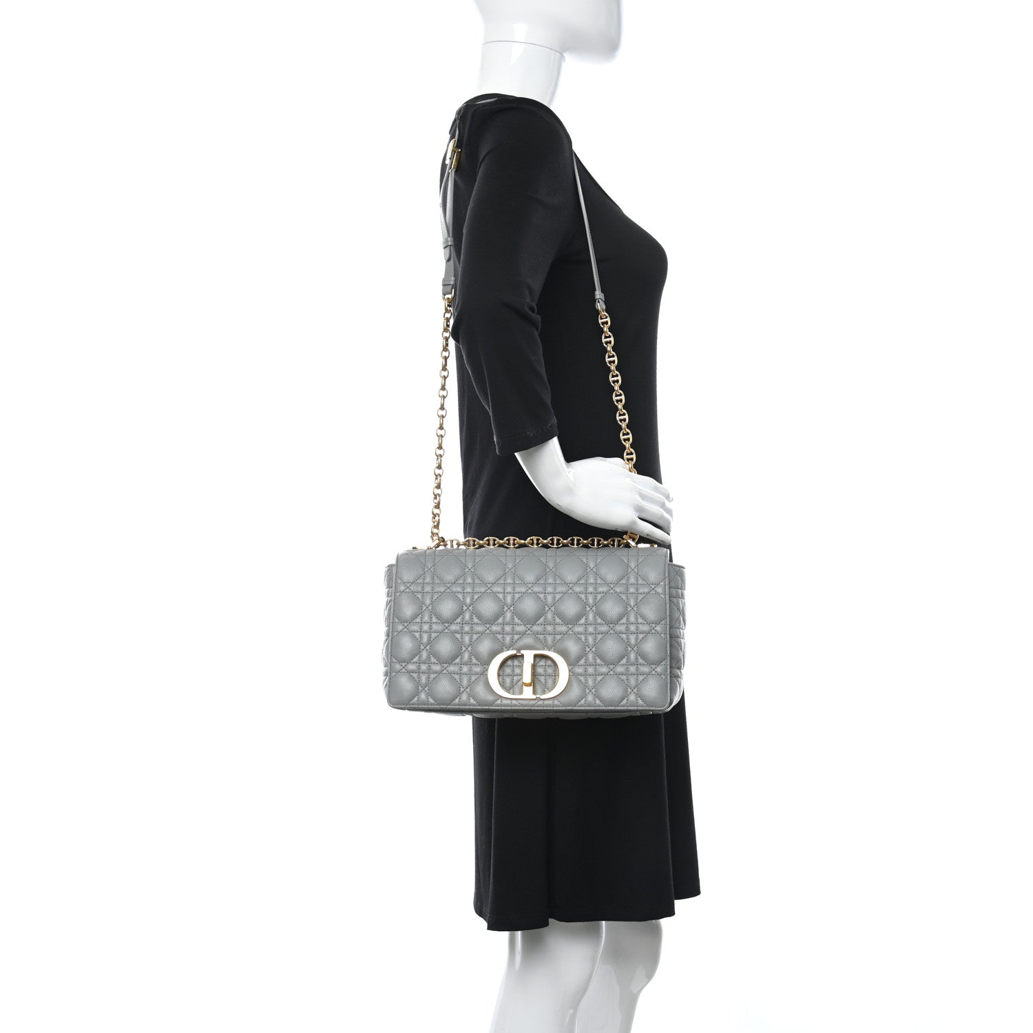 Christian Dior Lambskin Cannage Large Caro Bag Grey Stone 2 of 12