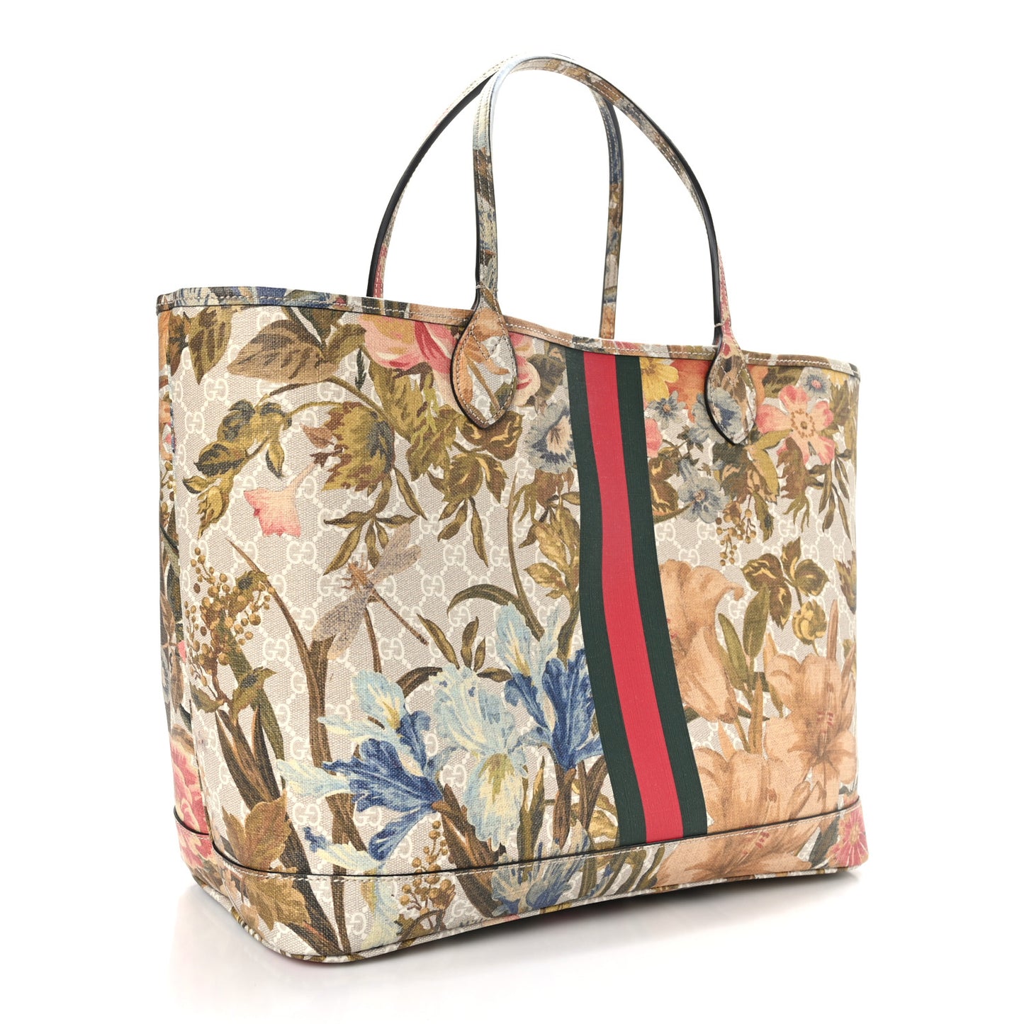 GG Supreme Monogram Water Flora Web Large Ophidia Tote Beige White Multicolor