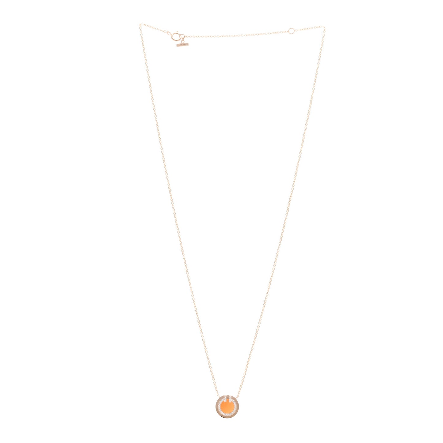 18K Rose Gold Diamond Carnelian Small T Circle Pendant Necklace