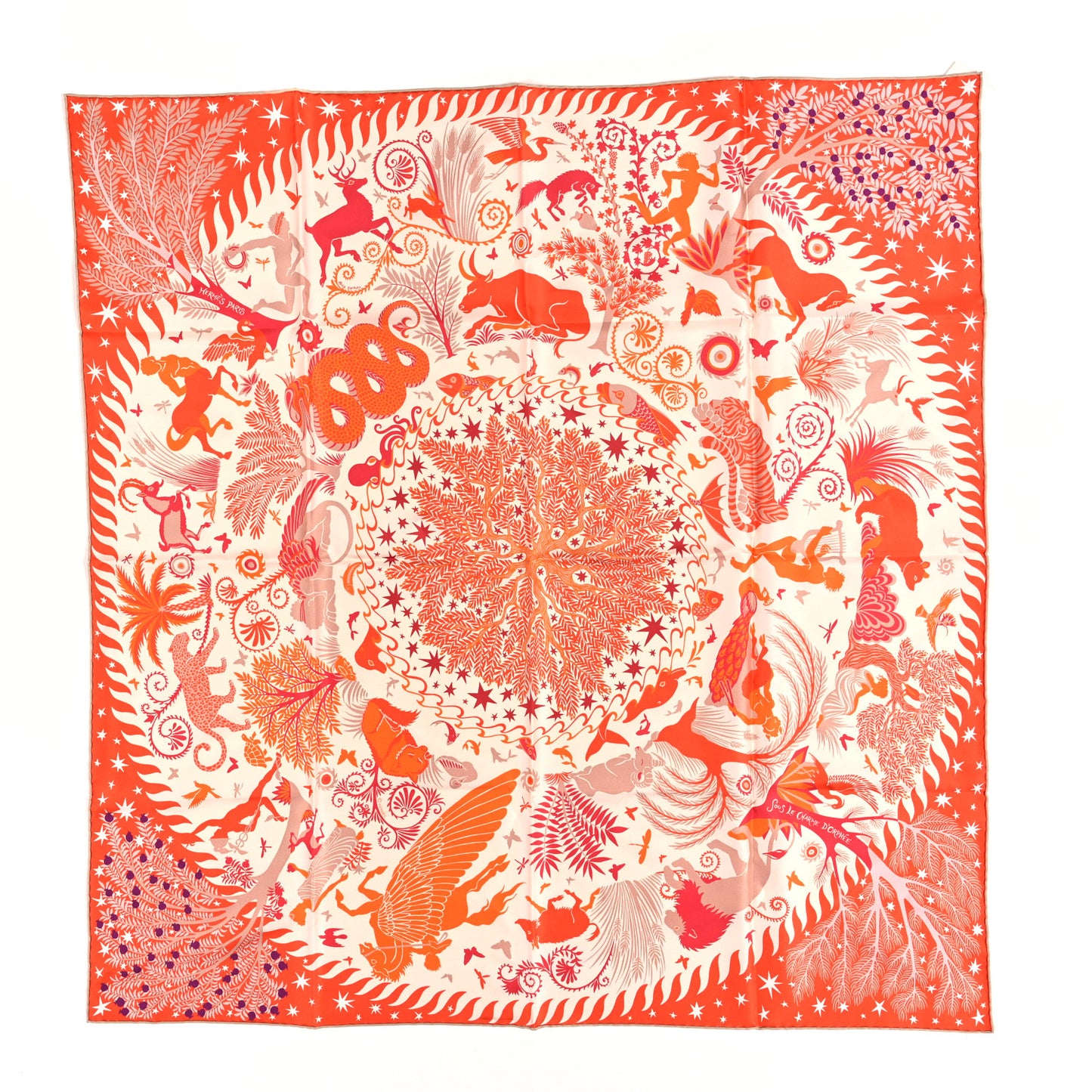 Silk Sous Le Charme d'Orphee Double Face Scarf 90 Orange Creme Corail