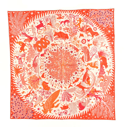 Hermes Silk Sous Le Charme d'Orphee Double Face Scarf 90 Orange Creme Corail 1 of 4