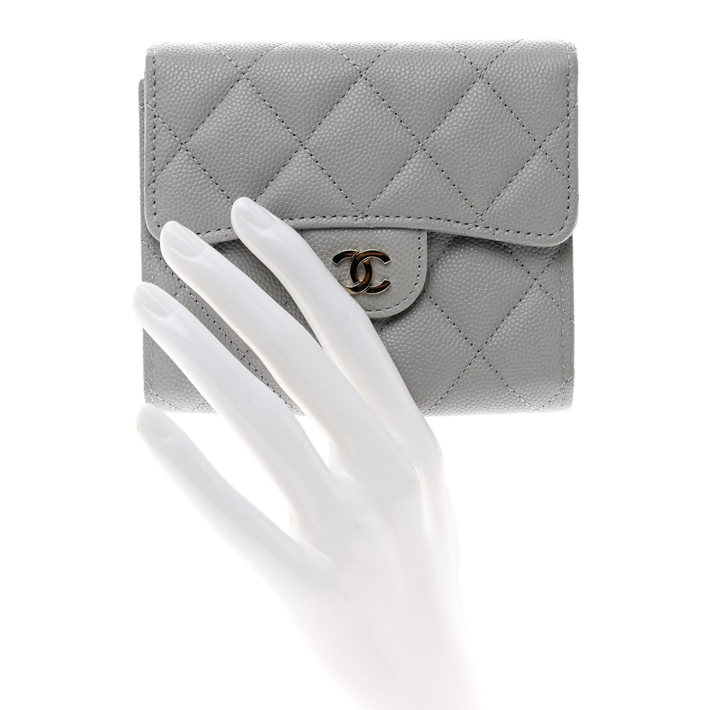 Caviar Quilted Compact Flap Wallet Grey
