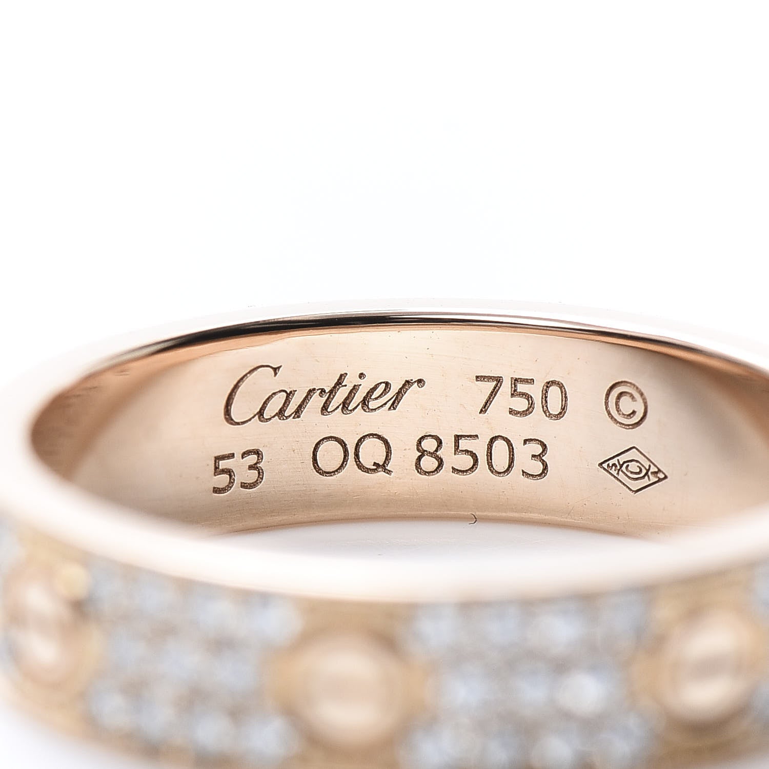 Cartier 18K Pink Gold Diamond 5mm LOVE Wedding Paved Band Ring 53 6.5 4 of 4