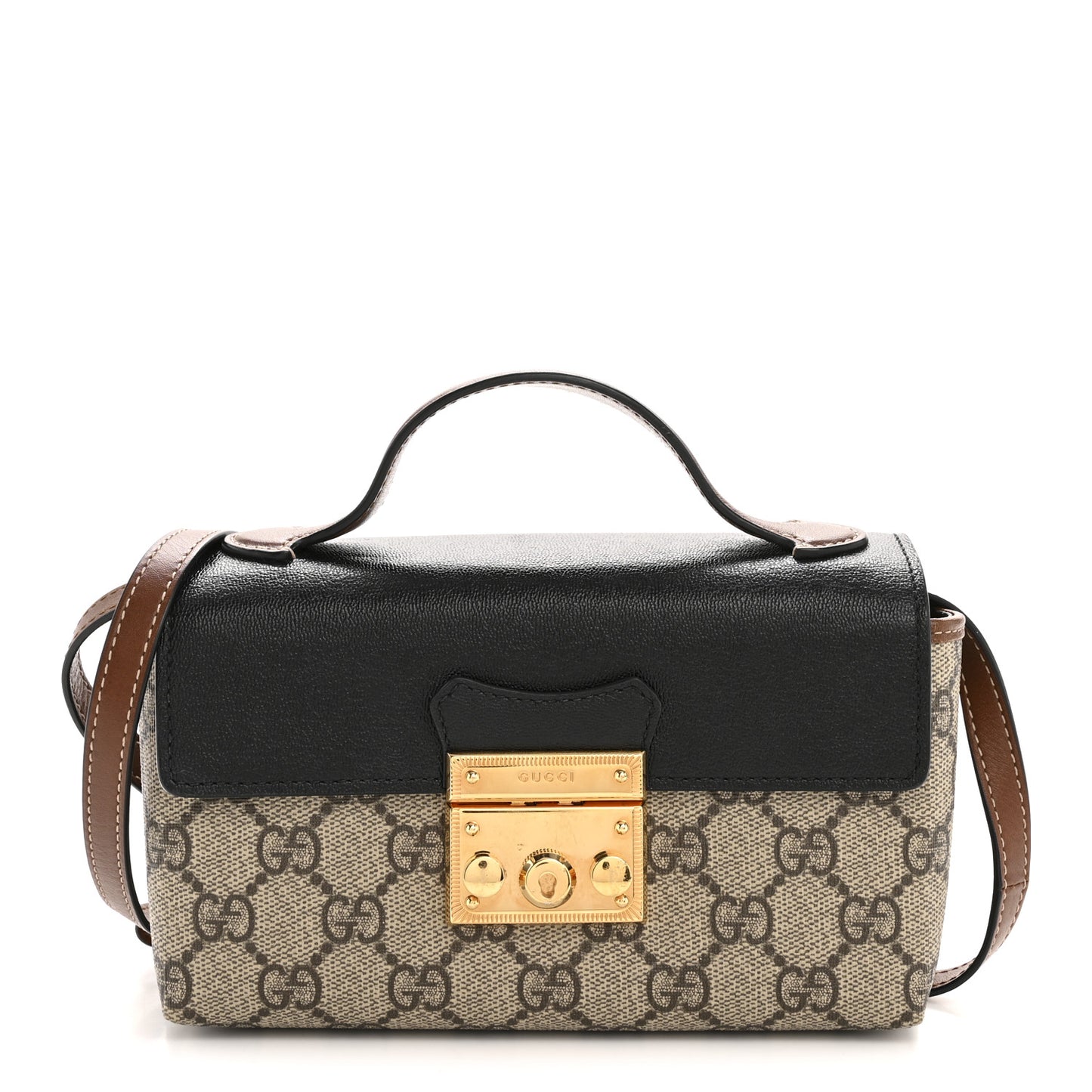 GG Supreme Monogram Calfskin Mini Padlock Top Handle Shoulder Bag Beige Black Cuir