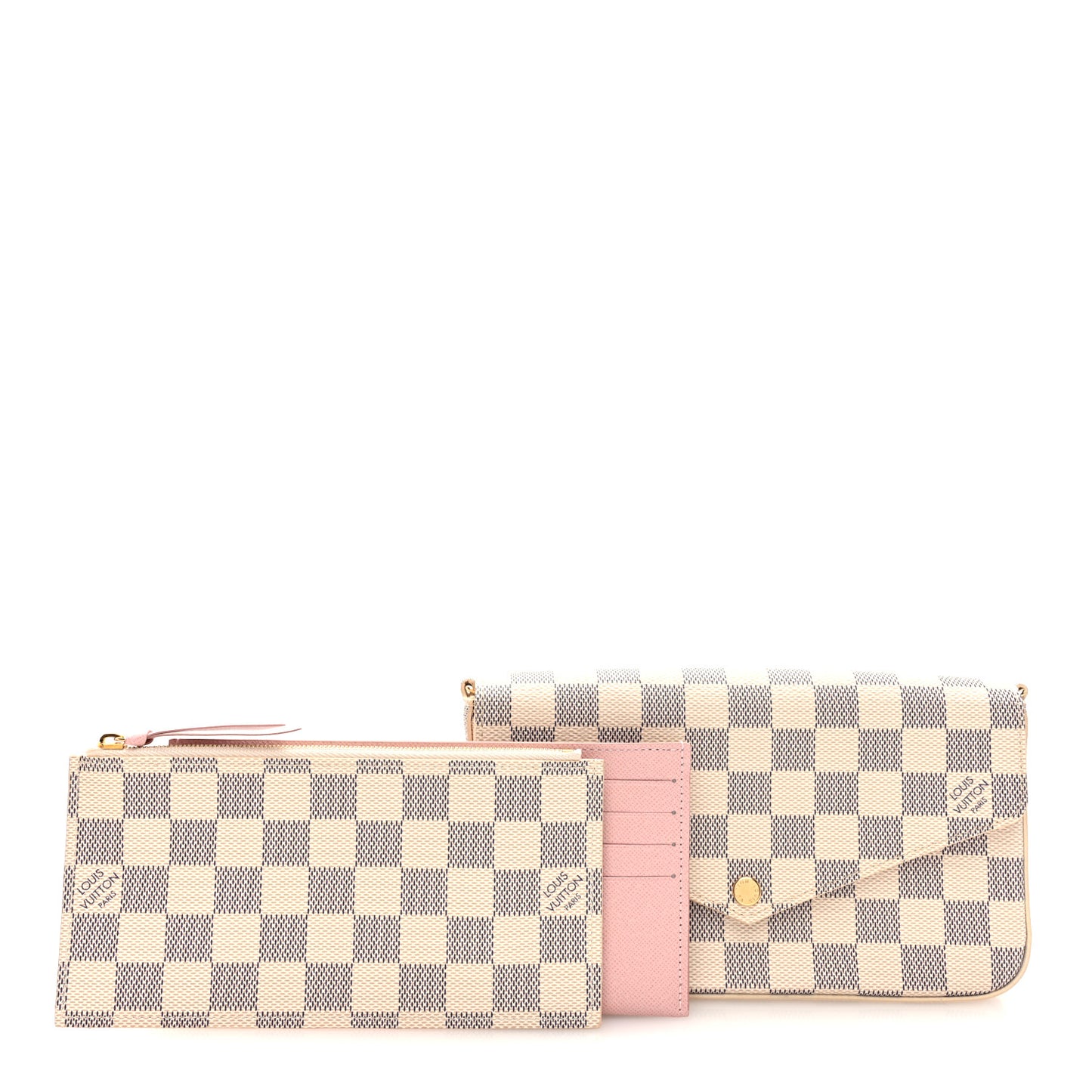 Damier Azur Pochette Felicie Chain Wallet Rose Ballerine