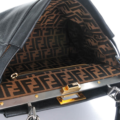 Fendi Goatskin Zucca Large Peekaboo Iconic Satchel Black Tobacco 5 of 9