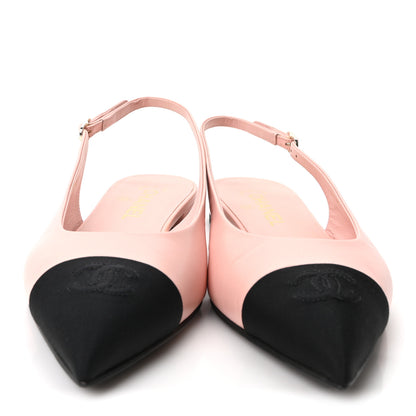 Chanel Goatskin Grosgrain Pointed Toe CC Slingback Flats 38 Pink Black 3 of 10