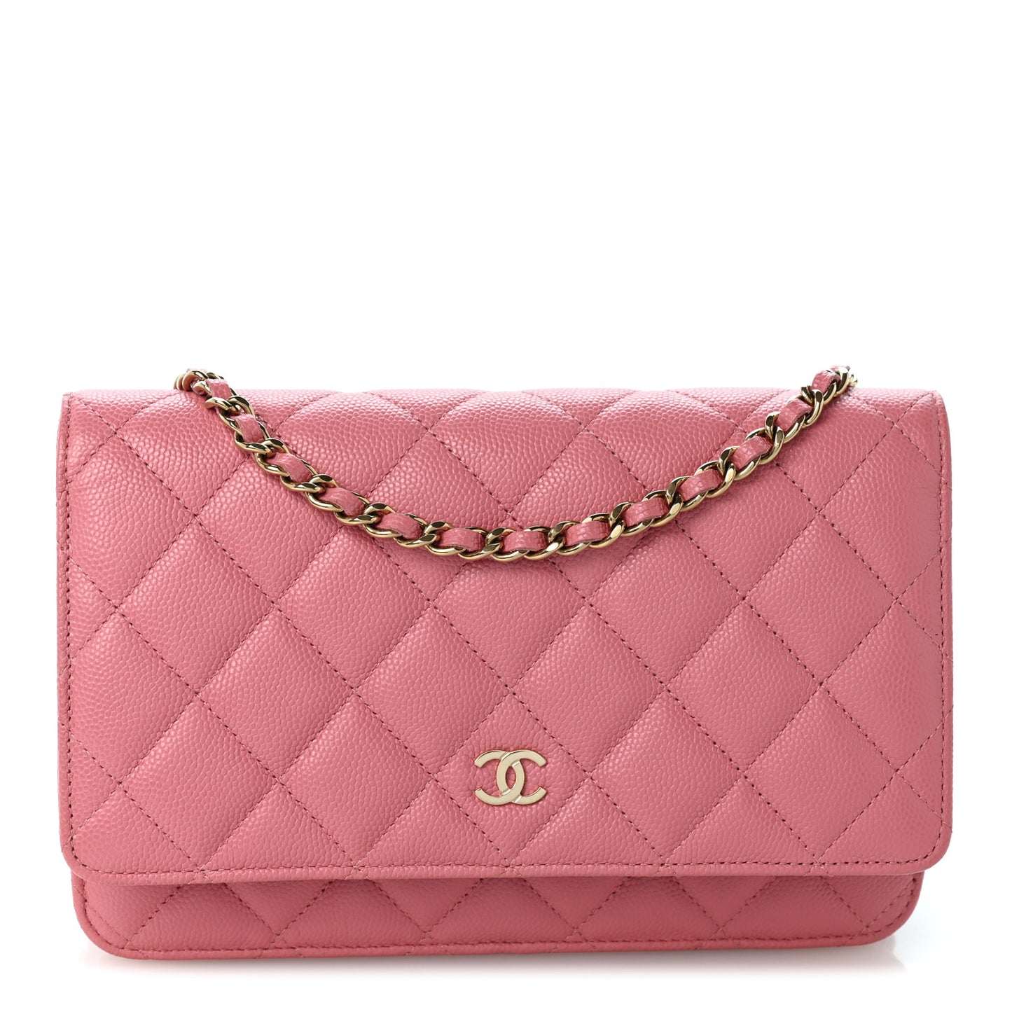 Caviar Quilted Wallet on Chain WOC Pink