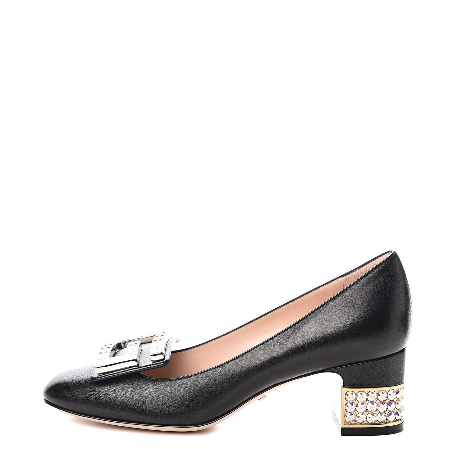 Malaga Kid Crystal Square G Madelyn Mid Heel Loafer Pumps 35.5 Black
