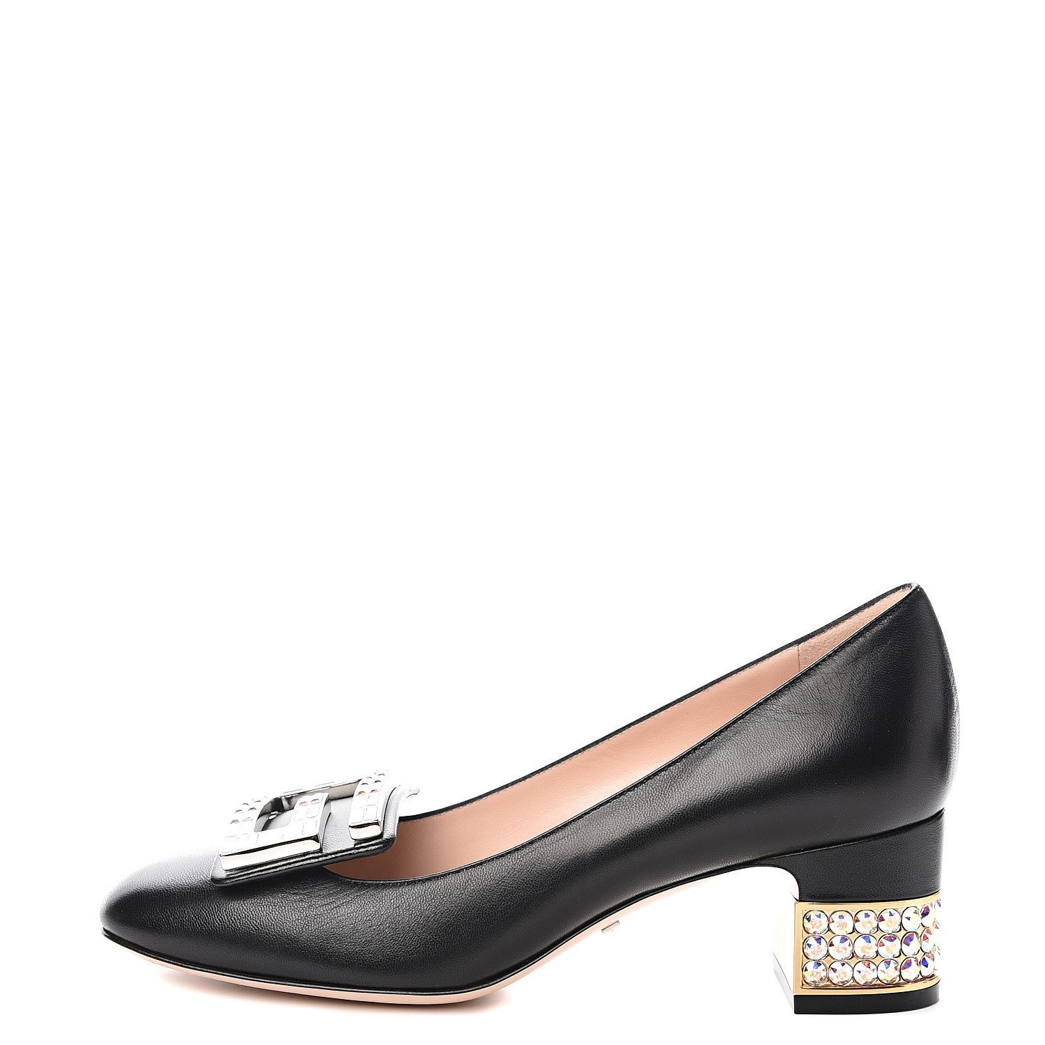 Gucci Malaga Kid Crystal Square G Madelyn Mid Heel Loafer Pumps 35.5 Black 1 of 9