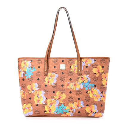 MCM Visetos Floral Print Medium Essential Zip Top Shopper Tote Cognac 1 of 10