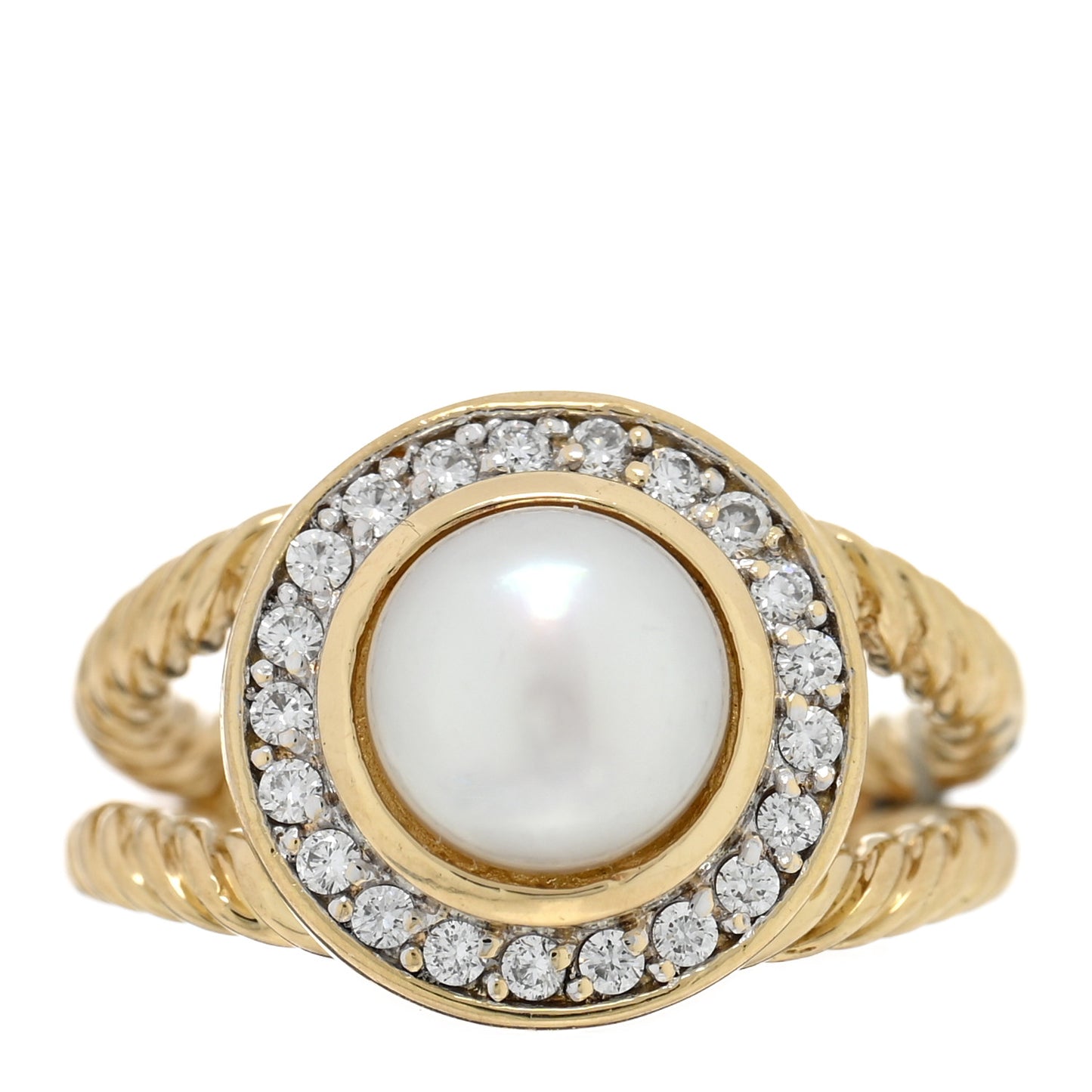 18K Yellow Gold Diamond Cultured Pearl Ring 49 5